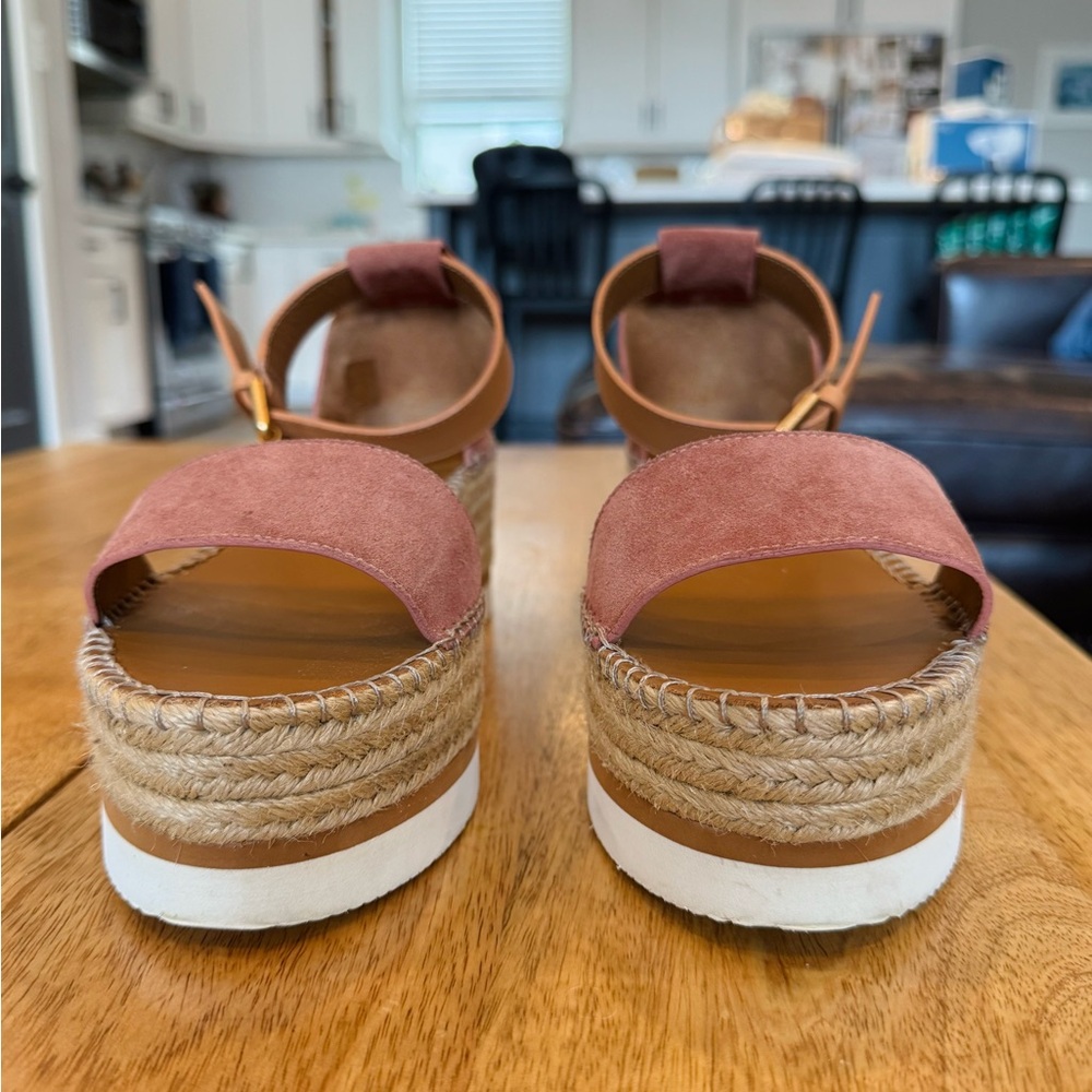 SEE BY CHLOE GLYN PLATFORM ESPADRILLE SANDALS PINK SUEDE & TAN LEATHER SIZE 42 - Picture 2 of 9